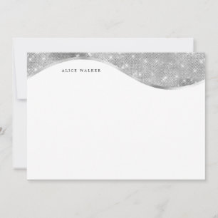 Carte De Correspondance luxueux monogramme de feuille brillante argent