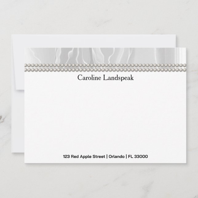 Carte De Correspondance Luxury correspondence Custom White Silk & Pearls (Devant)