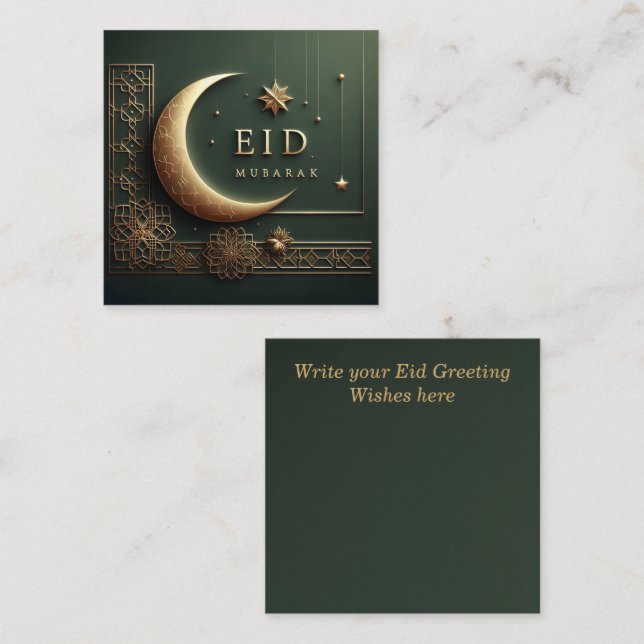 Carte De Correspondance Luxury Eid Mubarak Greeting in Green (Devant / Derrière)