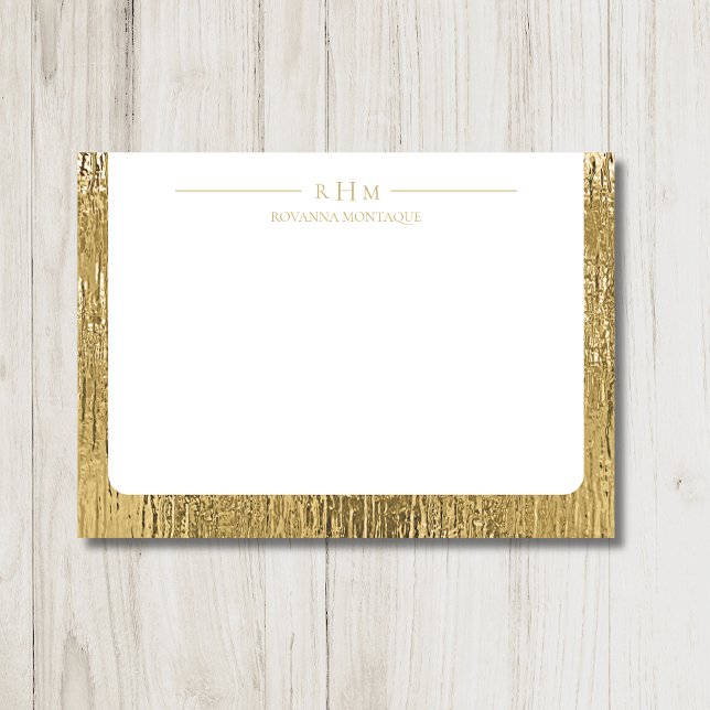 Carte De Correspondance Luxury Gold Texture Lined Name Three Monogram (Créateur téléchargé)