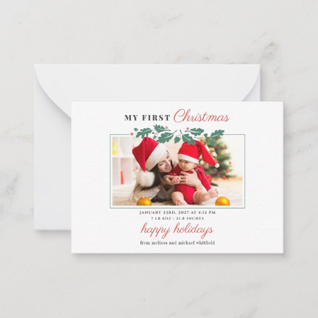 Carte De Correspondance Ma première photo de bébé de Noël Vacances (Devant)