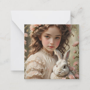 Carte De Correspondance Magie de Pâques - Fille avec Couronne Fleur et Lap