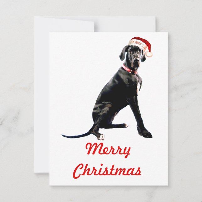 Carte De Correspondance Magnifique Dogue Allemand au chapeau de Père Noël  (Devant)