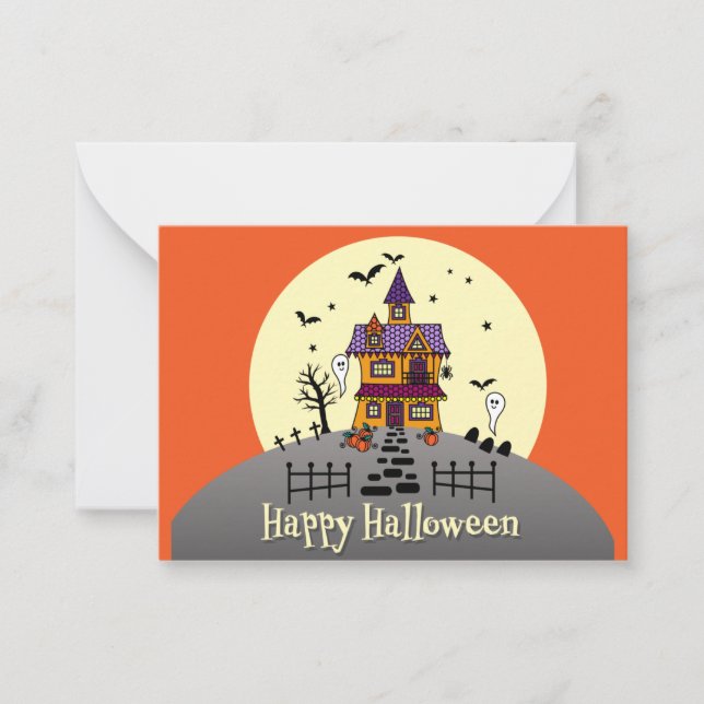 Carte De Correspondance Maison hantée joyeux Halloween pour les enfants (Devant)