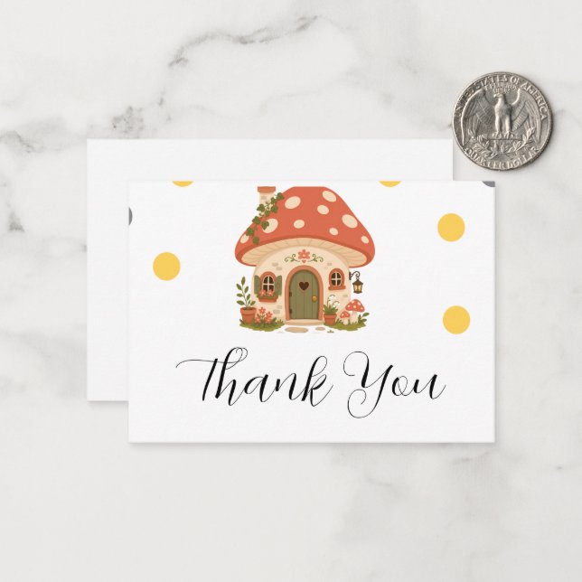 Carte De Correspondance Maisonnette Champignon Fantaisiste Merci (Devant/Arrière en situation)