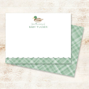 Carte De Correspondance Mallard Duck Green Preppy Plaid Baby Boy Note Card