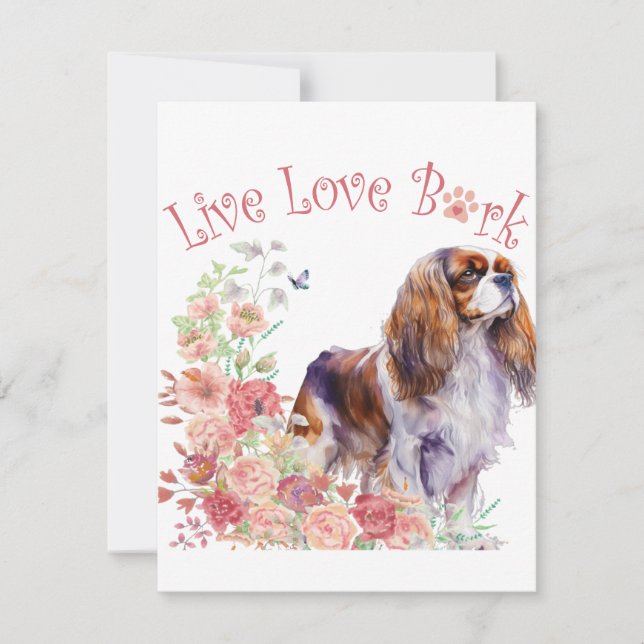 Carte De Correspondance Maman Cavalier King Charles Spaniel Fleurie (Devant)