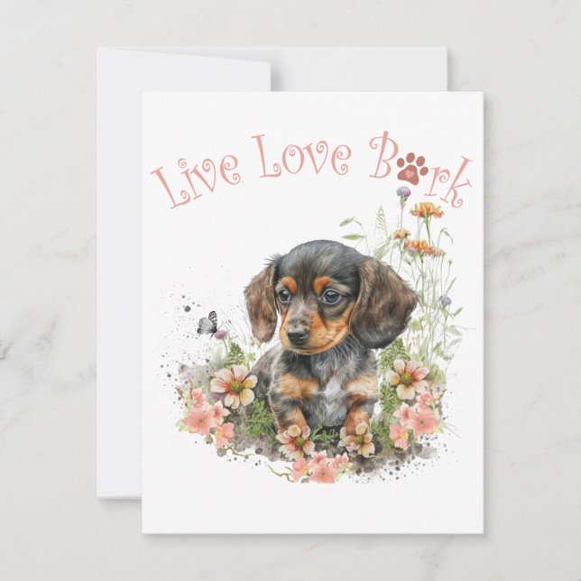 Carte De Correspondance Maman de Dachshund Fleurie (Devant)