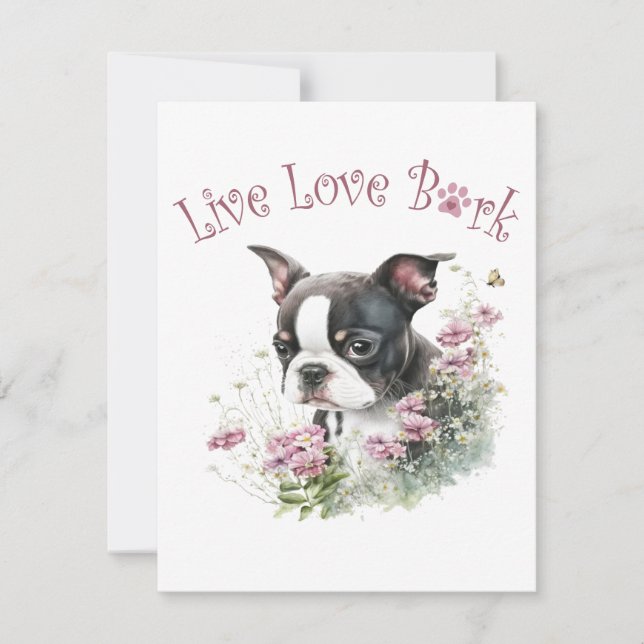 Carte De Correspondance Maman de Terrier de Boston Fleurie (Devant)