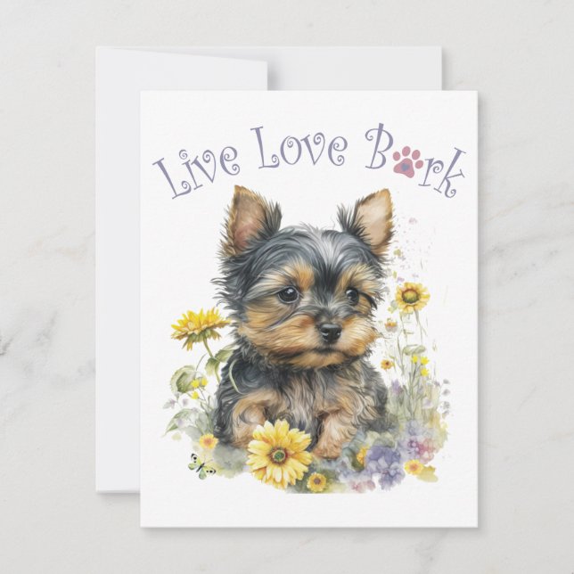 Carte De Correspondance Maman de Yorkie Floral (Devant)