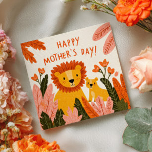 Carte De Correspondance Maman Lionne et son Petit Cute Bonne Fête des Mère