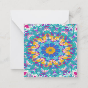 Carte De Correspondance Mandala rose, bleu et jaune 