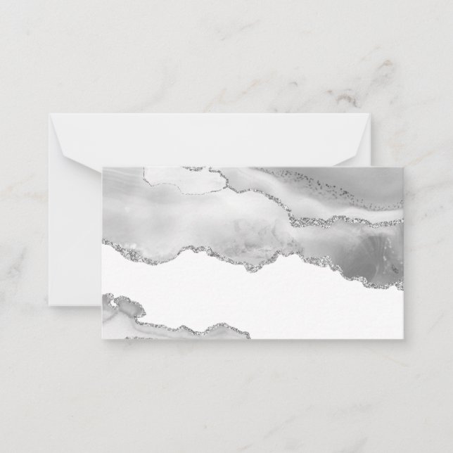 Carte De Correspondance Marbre blanc gris Agate Parties scintillant argent (Devant)