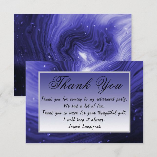 Carte De Correspondance Marbre bleu foncé Bonne retraite Merci Note (Devant / Derrière)