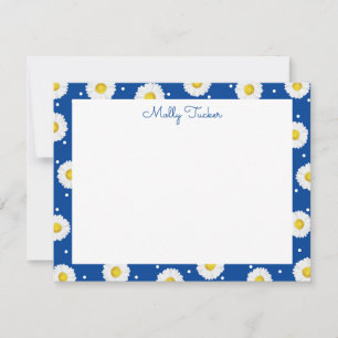 Carte De Correspondance Marguerites Chic Aquarelle Florale Bleu & Jaune