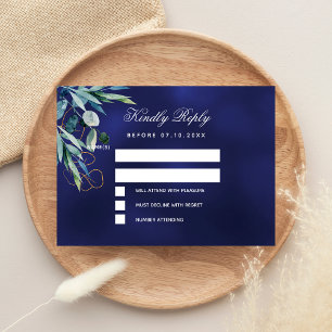 Carte De Correspondance Mariage bleu marine de verdure RSVP