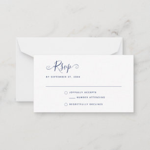 Carte De Correspondance Mariage Bohème Élégant Écriture RSVP Bleu Nuit