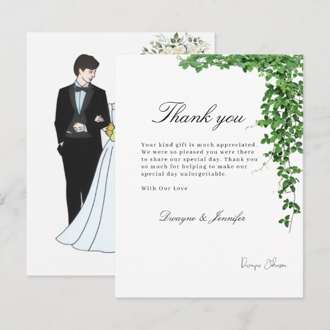 Carte De Correspondance Mariage bohème été avec verdure d'eucalyptus (Devant / Derrière)