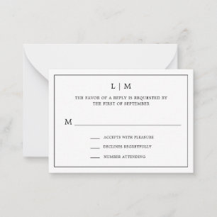 Carte De Correspondance Mariage budgétaire simple noir et blanc RSVP