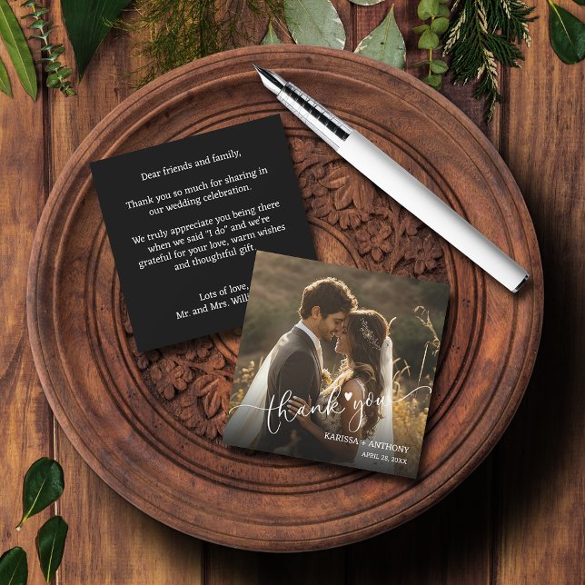 Carte De Correspondance Mariage Coeur Chic Photo Merci plié (Chic Heart Wedding Photo Budget Square Thank You Cards)