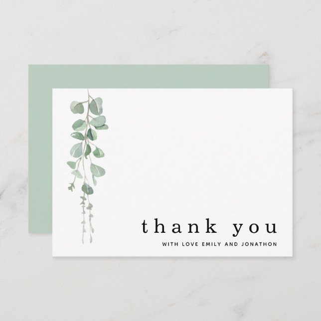Carte De Correspondance Mariage de noms de Merci Eucalyptus (Devant / Derrière)