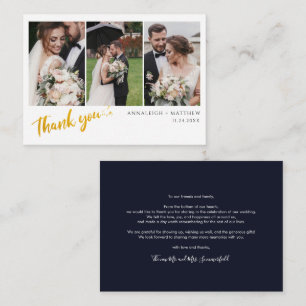 Carte De Correspondance Mariage de script moderne Couples Photos Merci