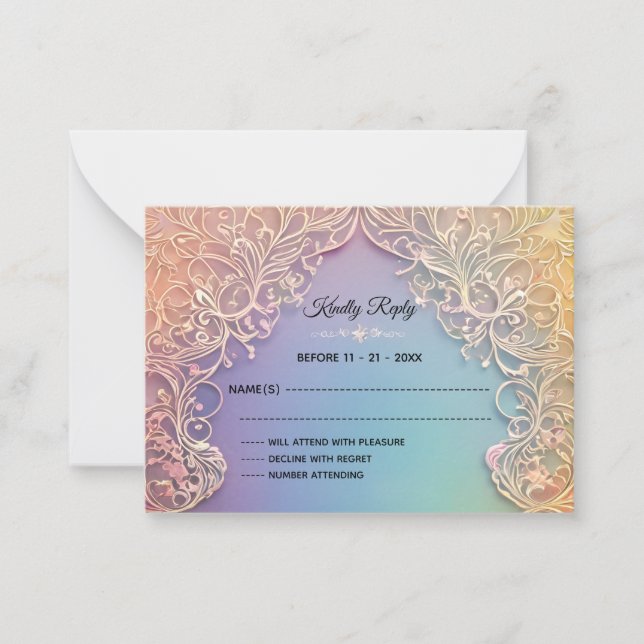 Carte De Correspondance Mariage dentelle délicate RSVP (Devant)