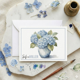 Carte De Correspondance Mariage Élégant Minimaliste aux Hortensias Bleus
