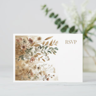 Carte De Correspondance Mariage Fleur de Prairie Dorée Aquarelle 