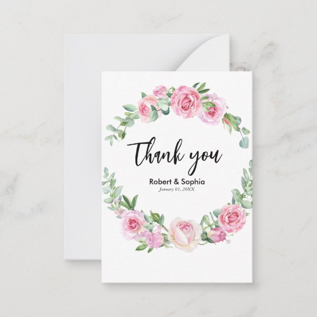 Carte De Correspondance Mariage Fleur Rose Pâle Merci (Devant)