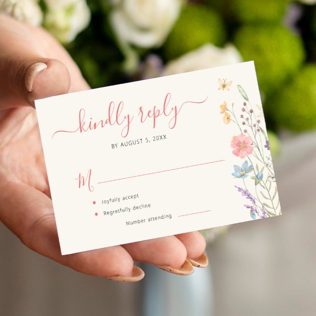 Carte De Correspondance Mariage fleur sauvage de boho budget RSVP (Créateur téléchargé)