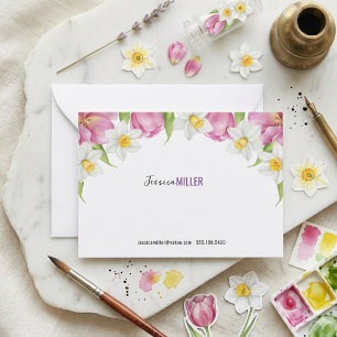 Carte De Correspondance Mariage Fleurs Aquarelle Minimaliste Élégant