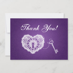 Carte De Correspondance Mariage Merci Note Clé De Mon Coeur Violet