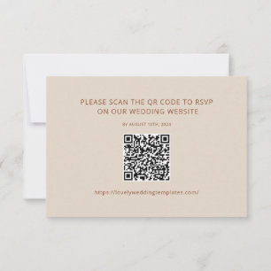 Carte De Correspondance Mariage minimaliste beige RSVP QR Code Card