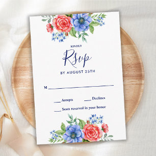 Carte De Correspondance Mariage Patriotique Rouge Blanc Bleu Floral RSVP