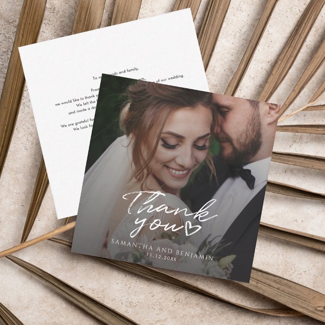 Carte De Correspondance Mariage photo de script moderne Merci (Wedding Thank You Photo Script Card)