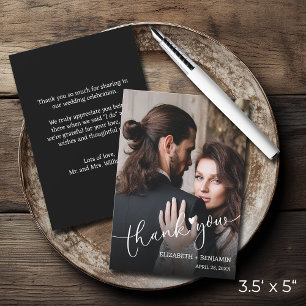 Carte De Correspondance Mariage Photo Merci Lettré à la main