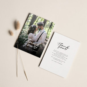Carte De Correspondance Mariage photo moderne Lettré à la main Merci note