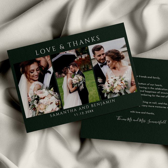 Carte De Correspondance Mariage Photos Merci (Love and Thanks Photo Collage Green Custom Thank You Note Card)
