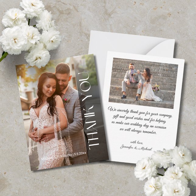Carte De Correspondance Mariage Remerciement Écriture Serif Verticale 2 Ph (Créateur téléchargé)