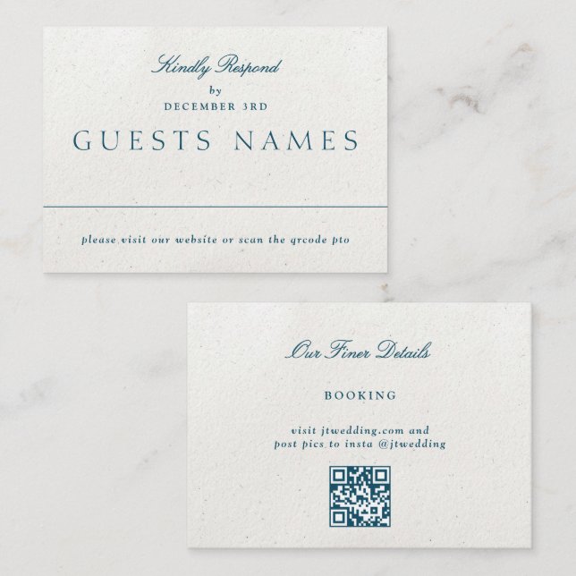 Carte De Correspondance Mariage romantique QR CODE RSVP (Devant / Derrière)