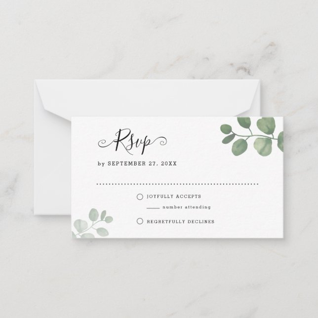 Carte De Correspondance MARIAGE RSVP de l'Eucalyptus Sage BUDGET (Devant)