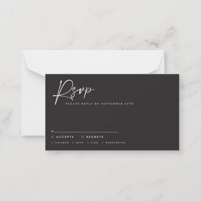 Carte De Correspondance Mariage script moderne noir blanc réponse (Devant)