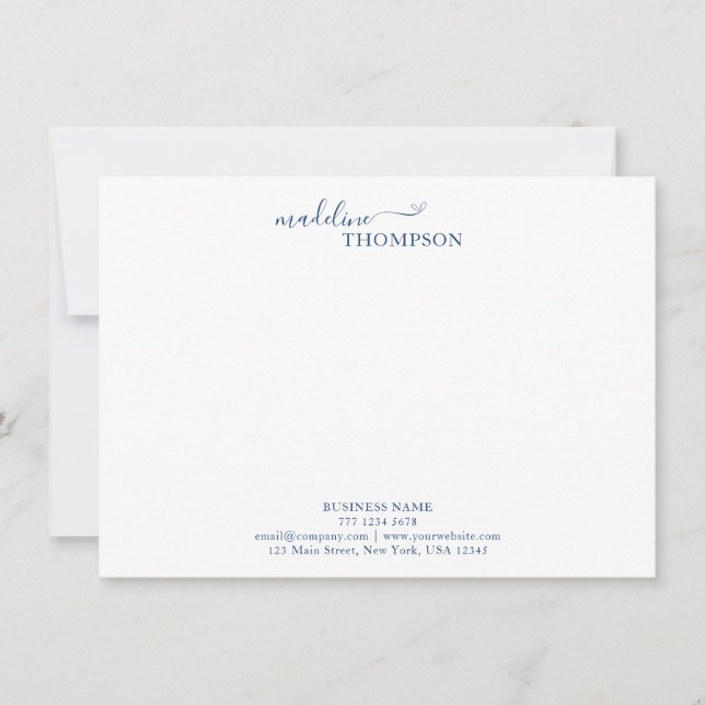Carte De Correspondance Marine Bleu élégant Script Typographie d'entrepris (Devant)