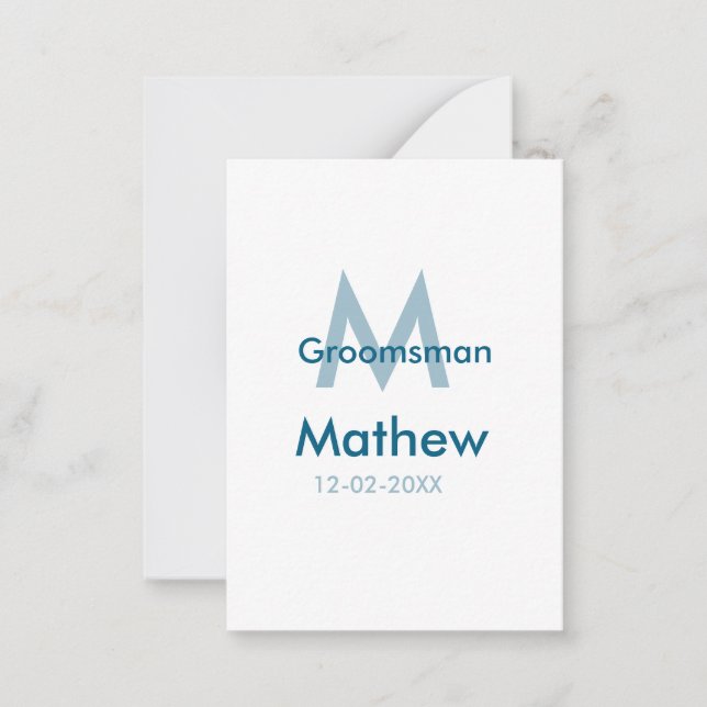 Carte De Correspondance Marine bleu groomsman nom lettre date masculin par (Devant)