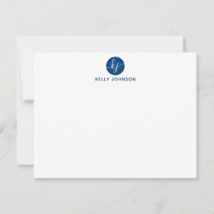 Carte De Correspondance Marine Bleu Script Monogramme Cercle moderne fille