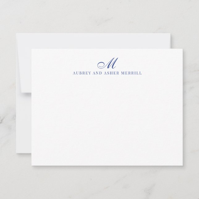 Carte De Correspondance Marine Bleu Script Monogramme Stationnaire moderne (Devant)