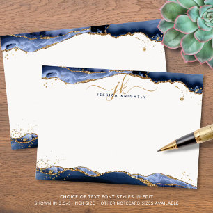 Carte De Correspondance Marine Blue Agate Géode Script Monogramme Parties