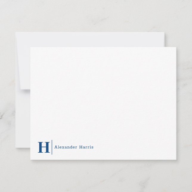 Carte De Correspondance Marine Blue Monogramme Ligne Moderne Simple (Devant)