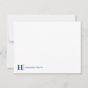 Carte De Correspondance Marine Blue Monogramme Ligne Moderne Simple